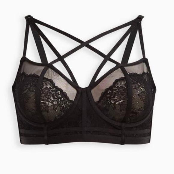 TORRID NWT Strappy Rhinestone Lace Underwire Bralette and Matching Cheeky Panty - Picture 7 of 10